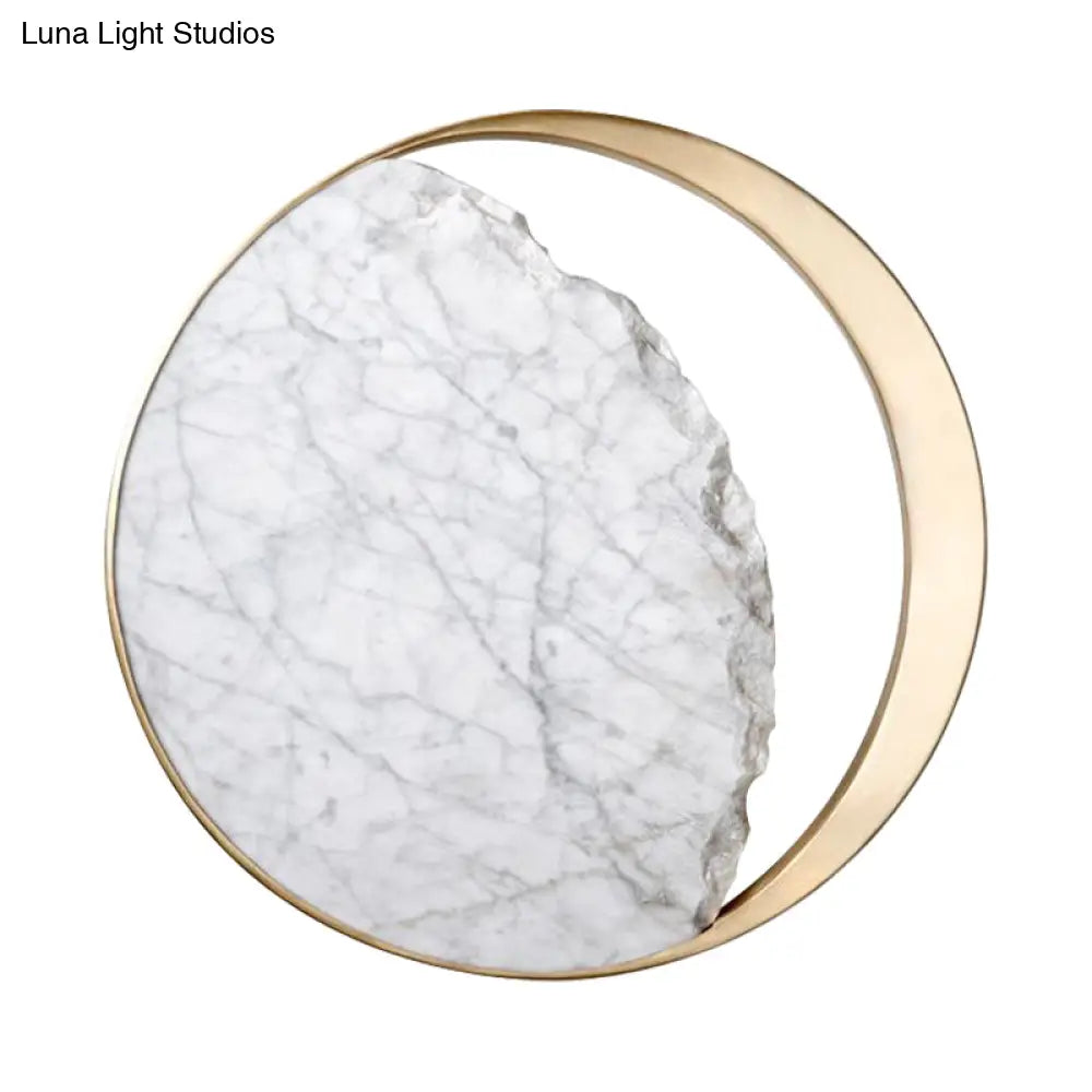 Modern Round Marble And Acrylic White Led Wall Sconce For Bedroom