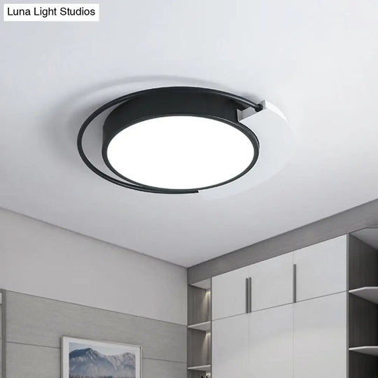 Modern Round Metal Ceiling Flush Light: White/Black Led Bedroom Lighting 18’/21.5’ W