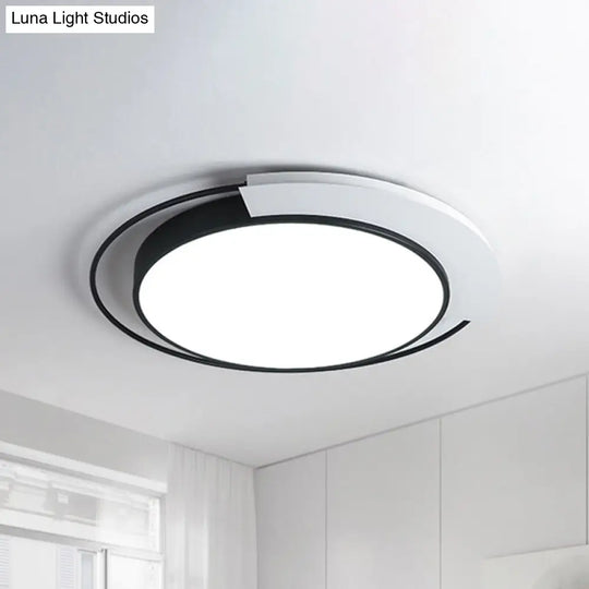 Modern Round Metal Ceiling Flush Light: White/Black Led Bedroom Lighting 18/21.5 W Black-White / 18