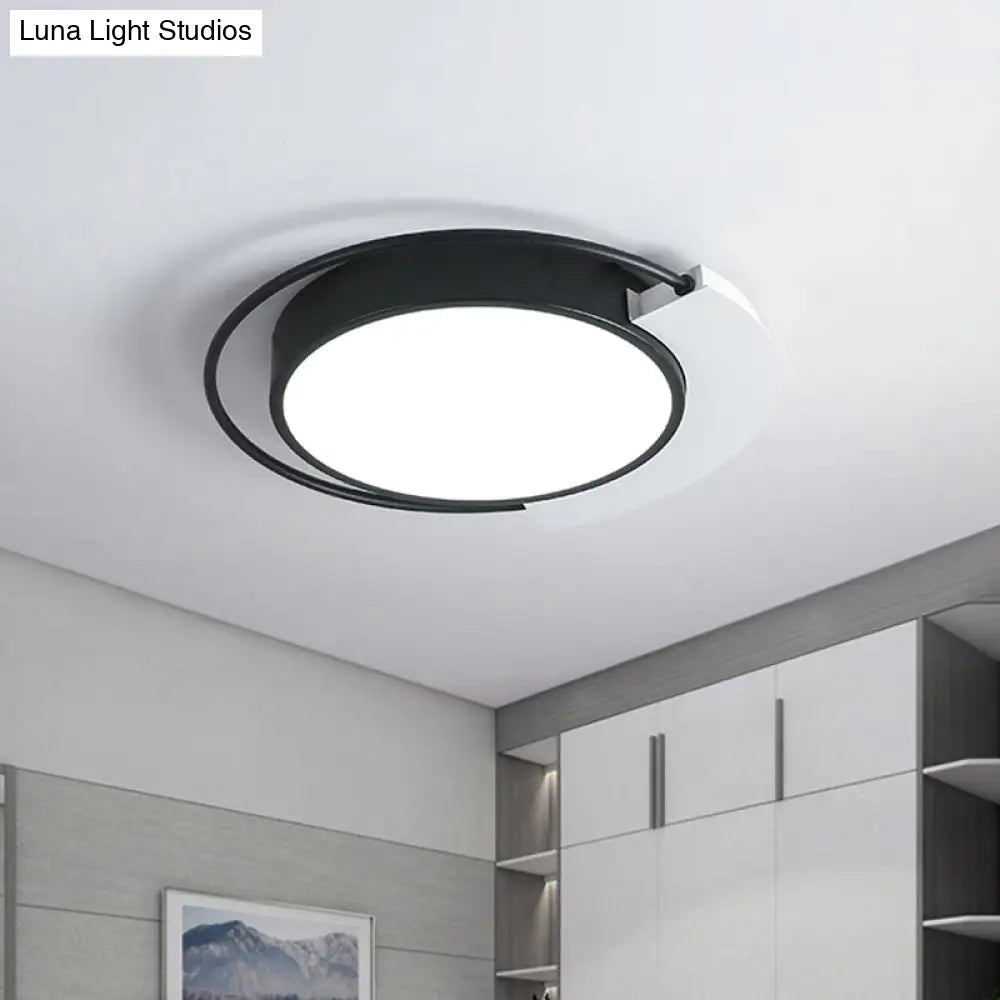 Modern Round Metal Ceiling Flush Light: White/Black Led Bedroom Lighting 18/21.5 W