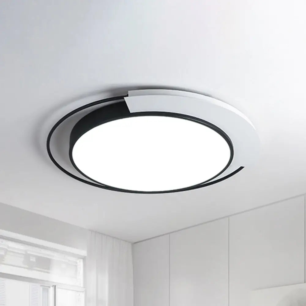 Modern Round Metal Ceiling Flush Light: White/Black Led Bedroom Lighting 18’/21.5’ W