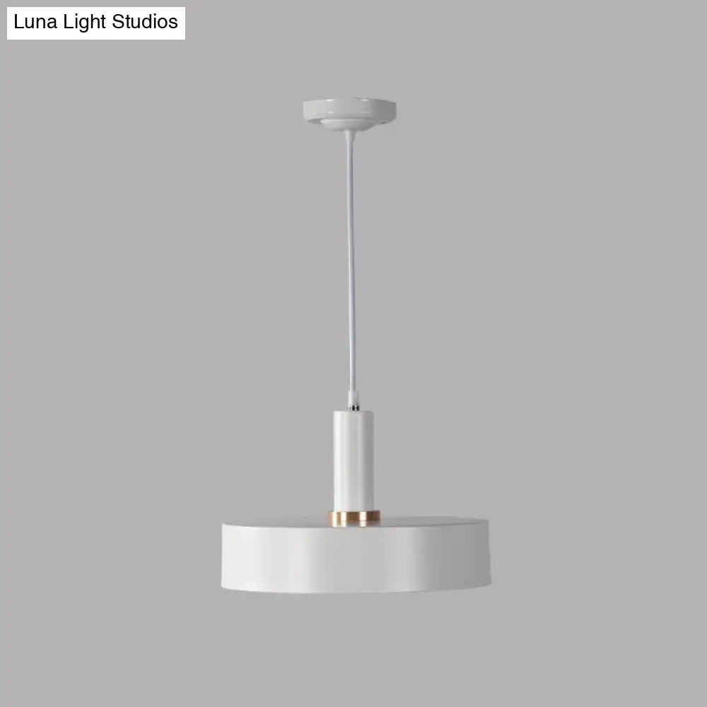 Contemporary Metallic 1-Head Ceiling Light For Bedroom: Round Drop Lamp White