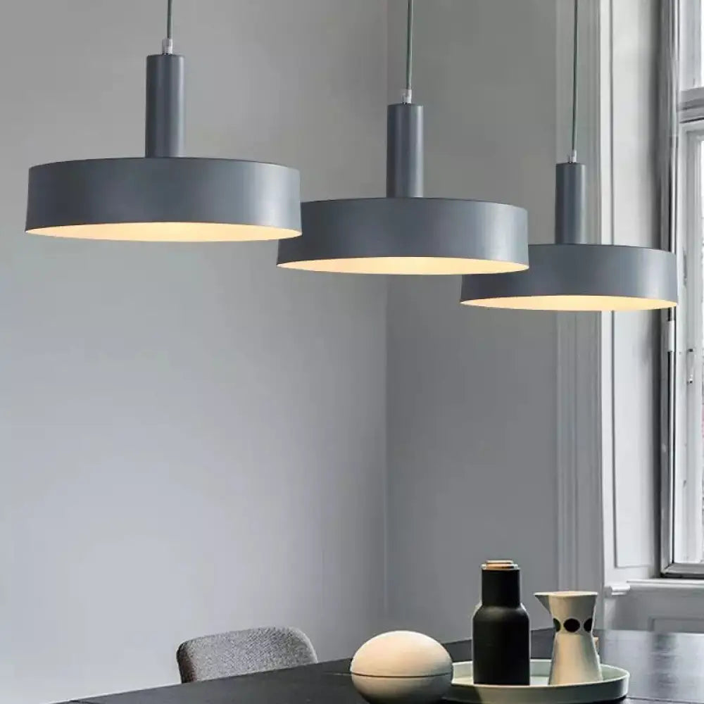 Modern Round Metal Ceiling Light: Single-Head Hanging Lamp For Bedroom Grey