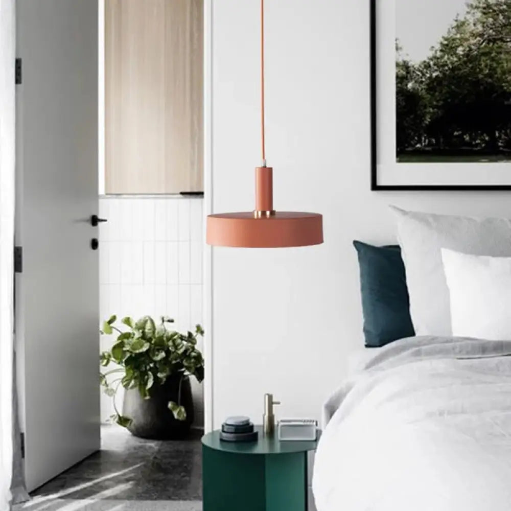 Modern Round Metal Ceiling Light: Single-Head Hanging Lamp For Bedroom Orange