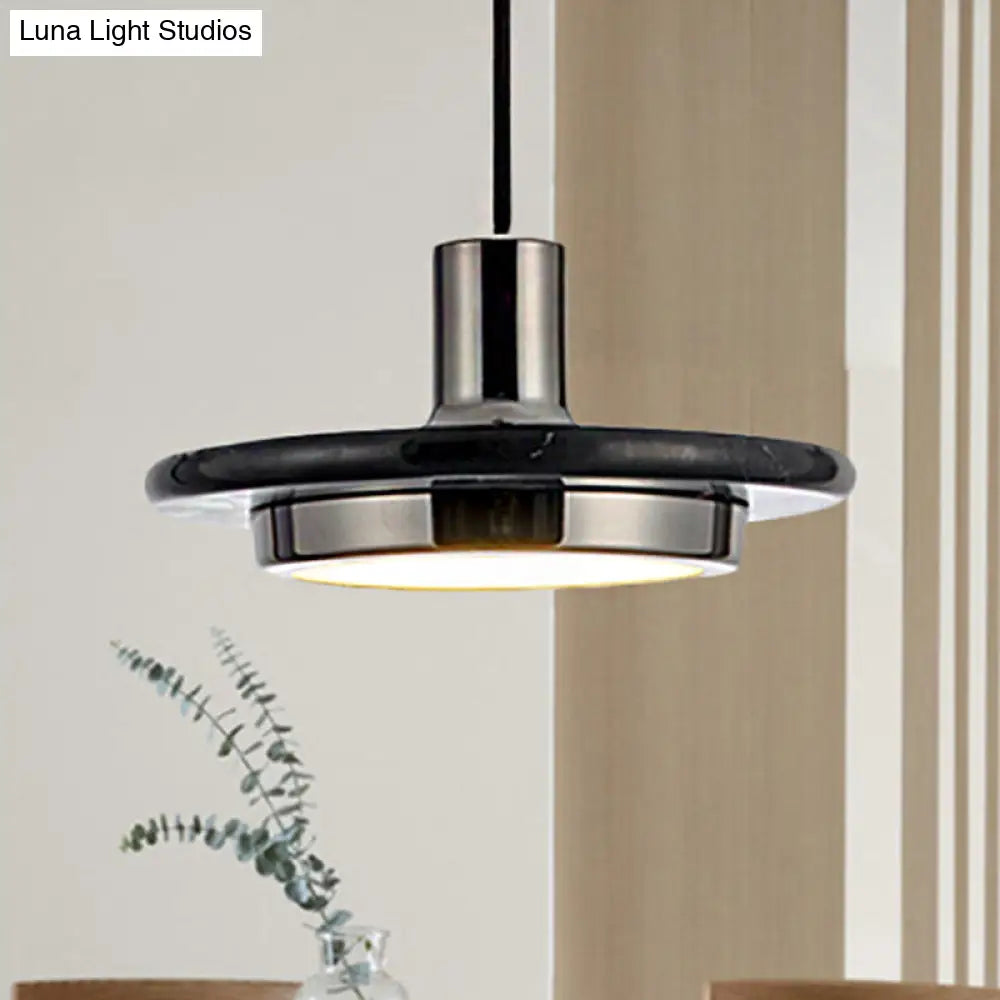 Modern Round Metal Pendant Light With Marble Ring - 1 White/Black/Green Black