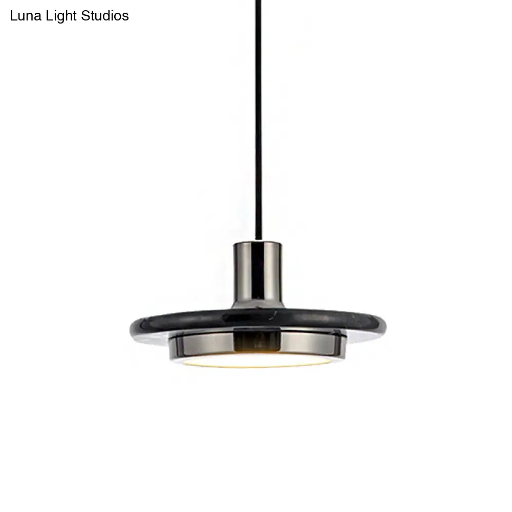 Modern Round Metal Pendant Light With Marble Ring - 1 White/Black/Green