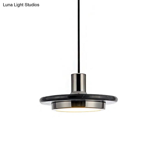 Modern Round Metal Pendant Light With Marble Ring - 1 White/Black/Green