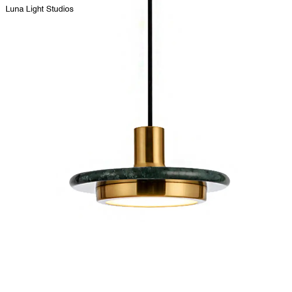 Modern Round Metal Pendant Lighting: 1-Light White/Black/Green Ceiling Lamp With Marble Ring