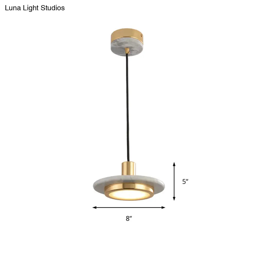 Modern Round Metal Pendant Lighting: 1-Light White/Black/Green Ceiling Lamp With Marble Ring