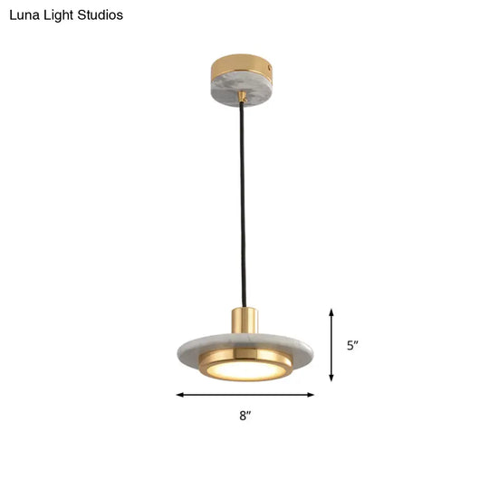 Modern Round Metal Pendant Lighting: 1-Light White/Black/Green Ceiling Lamp With Marble Ring