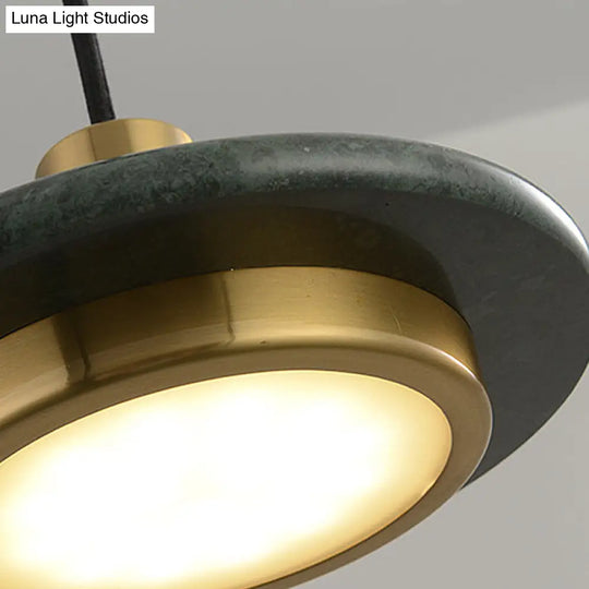 Modern Round Metal Pendant Lighting: 1-Light White/Black/Green Ceiling Lamp With Marble Ring