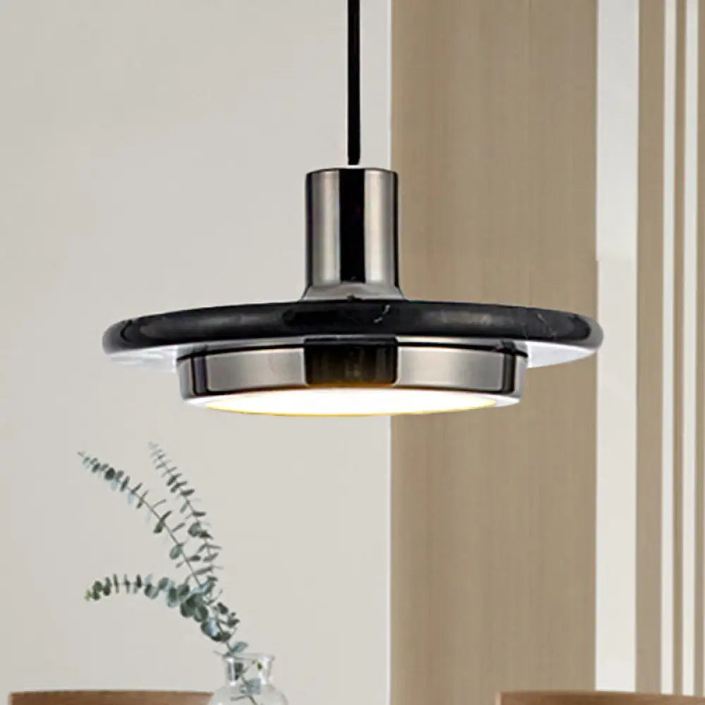 Modern Round Metal Pendant Lighting: 1-Light White/Black/Green Ceiling Lamp With Marble Ring Black