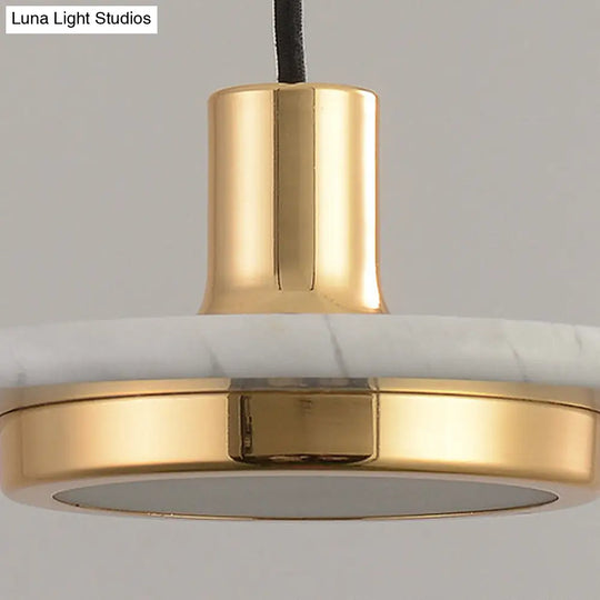 Modern Round Metal Pendant Lighting: 1-Light White/Black/Green Ceiling Lamp With Marble Ring