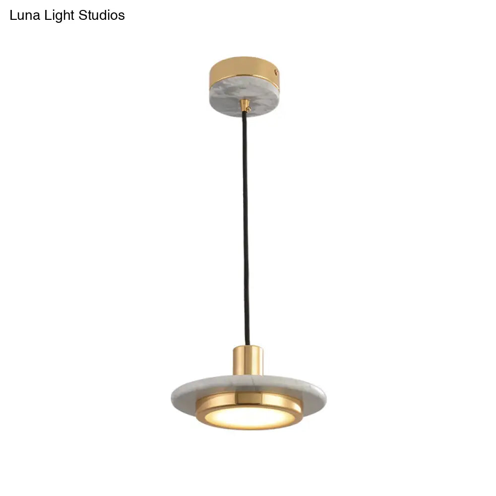 Modern Round Metal Pendant Lighting: 1-Light White/Black/Green Ceiling Lamp With Marble Ring