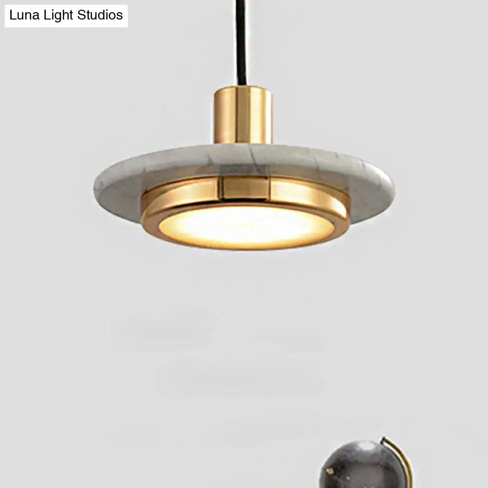 Modern Round Metal Pendant Lighting: 1-Light White/Black/Green Ceiling Lamp With Marble Ring