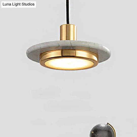 Modern Round Metal Pendant Lighting: 1-Light White/Black/Green Ceiling Lamp With Marble Ring