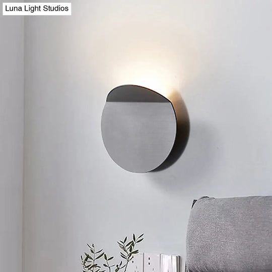 Modern Round Metal Wall Sconce Light - Black/Grey/White Led Corridor Mount