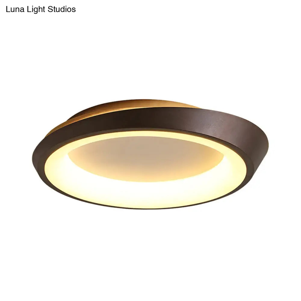 Modern Round Metallic Led Flush Mount Bedroom Light In Gold/Coffee With Warm/White Glow