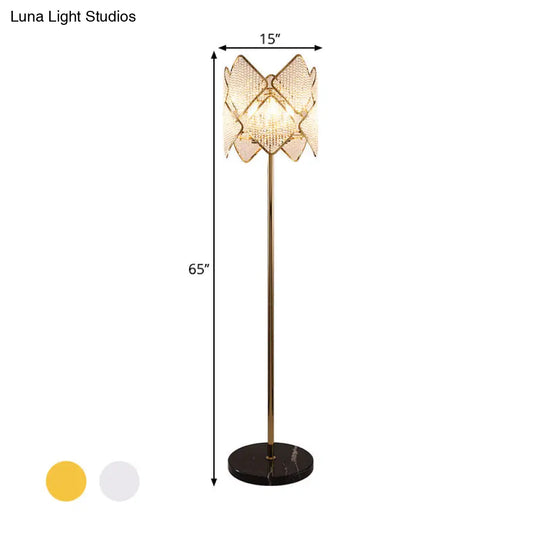 Modern Round Parlor Floor Lamp With Clear Crystal Strand 1 Head Gold/Chrome Light & Rhombus Design