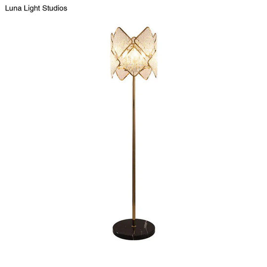 Modern Round Parlor Floor Lamp With Clear Crystal Strand 1 Head Gold/Chrome Light & Rhombus Design