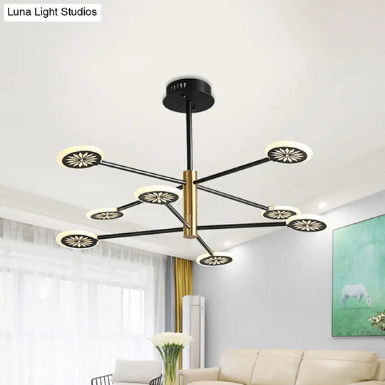 Contemporary Black Round Pendant Chandelier With Metallic Finish And Linear Design - 6/8 Lights For