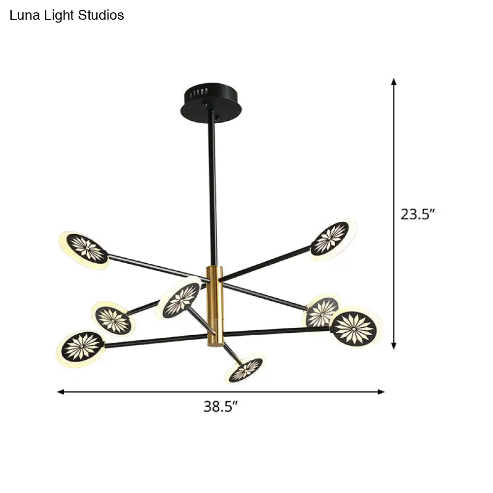 Modern Round Pendant Chandelier Lighting With Metallic Finish - 6/8 Lights Linear Design Black