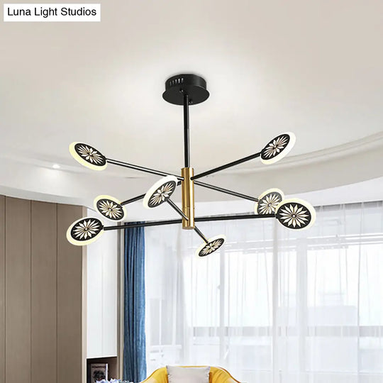 Contemporary Black Round Pendant Chandelier With Metallic Finish And Linear Design - 6/8 Lights For