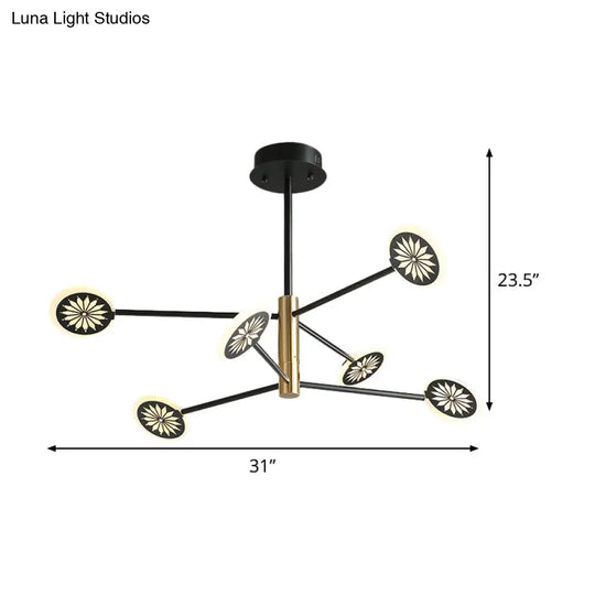 Modern Round Pendant Chandelier Lighting With Metallic Finish - 6/8 Lights Linear Design Black