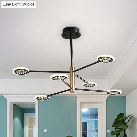 Modern Round Pendant Chandelier Lighting With Metallic Finish - 6/8 Lights Linear Design Black