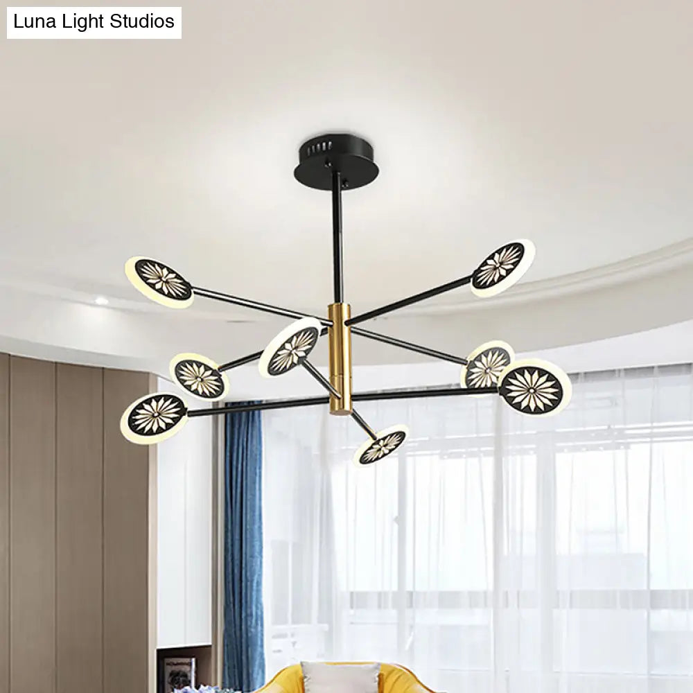 Modern Round Pendant Chandelier Lighting With Metallic Finish - 6/8 Lights Linear Design Black