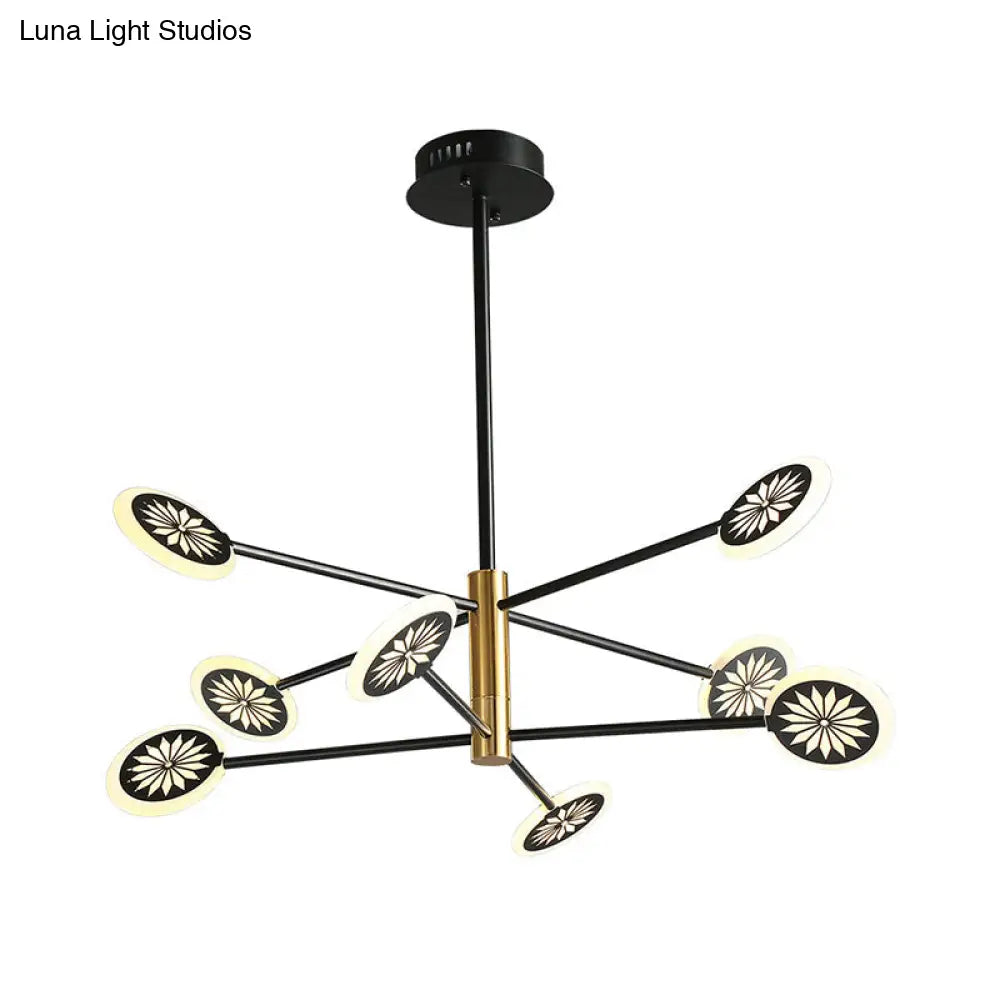 Modern Round Pendant Chandelier Lighting With Metallic Finish - 6/8 Lights Linear Design Black