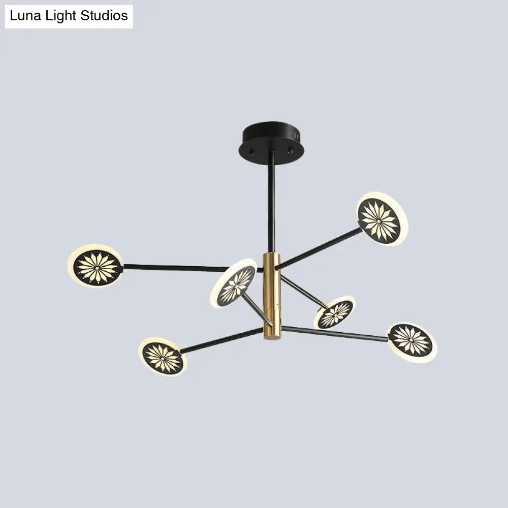 Contemporary Black Round Pendant Chandelier With Metallic Finish And Linear Design - 6/8 Lights For