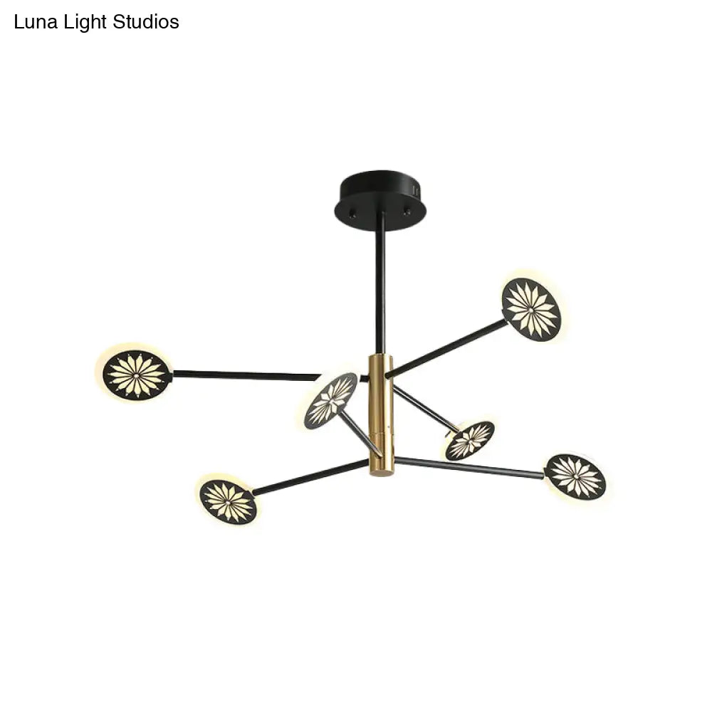 Modern Round Pendant Chandelier Lighting With Metallic Finish - 6/8 Lights Linear Design Black