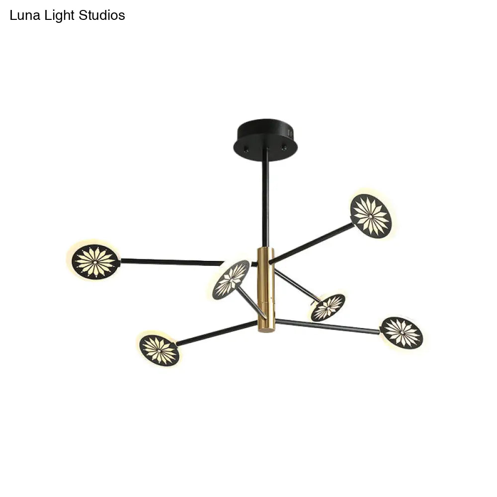 Contemporary Black Round Pendant Chandelier With Metallic Finish And Linear Design - 6/8 Lights For