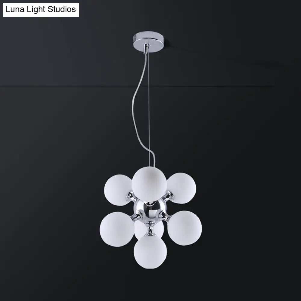 Modern Round Shade Chandelier With Amber/Smoke/White Glass - 9-Light Pendant Lighting For Hotel