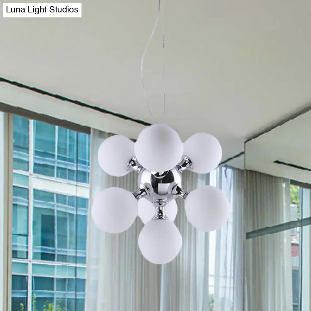 Modern Round Shade Chandelier With Amber/Smoke/White Glass - 9-Light Pendant Lighting For Hotel