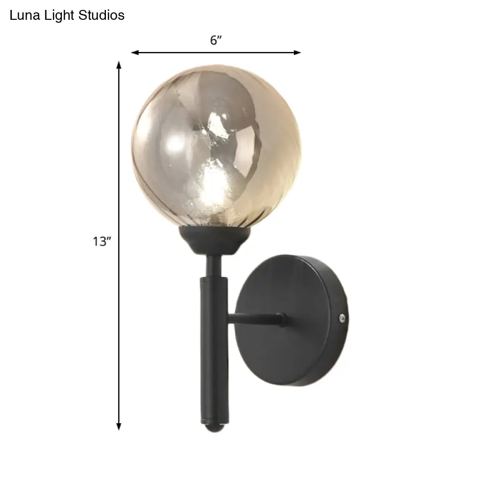 Modern Round Smoked Glass Wall Mounted Lamp In Black - Single Bulb Bedroom Sconce Light