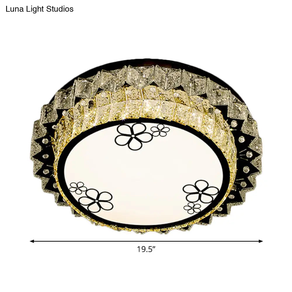 Modern Round Stainless Steel Flush Mount Led Ceiling Light With Clear Crystal