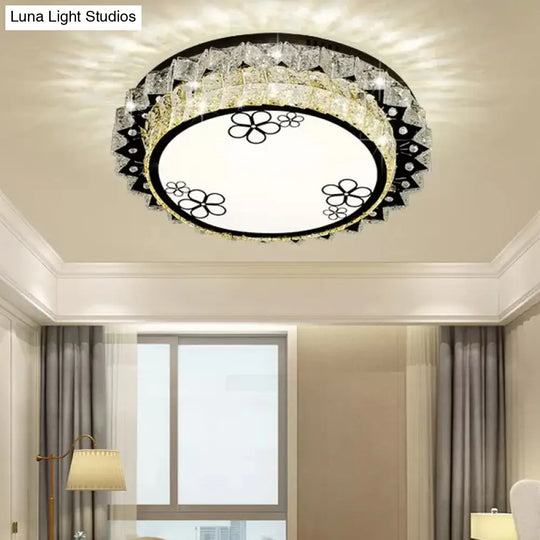 Modern Round Stainless Steel Flush Mount Led Ceiling Light With Clear Crystal