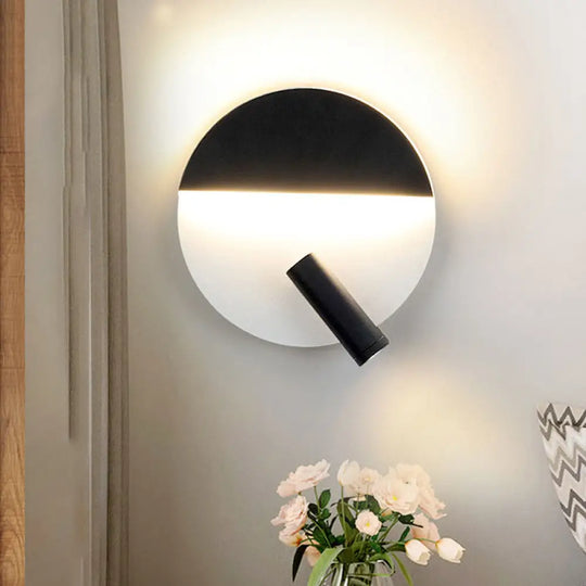 Modern Round Wall Lamp - Black/White With Led Spotlight Black / Warm