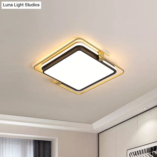 Modern Rounded/Square Flush Mount Ceiling Light: Acrylic Led Lamp In Black-Gold