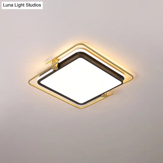 Modern Rounded/Square Flush Mount Ceiling Light: Acrylic Led Lamp In Black-Gold