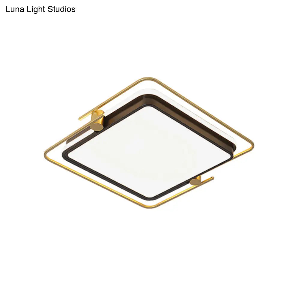 Modern Rounded/Square Flush Mount Ceiling Light: Acrylic Led Lamp In Black-Gold