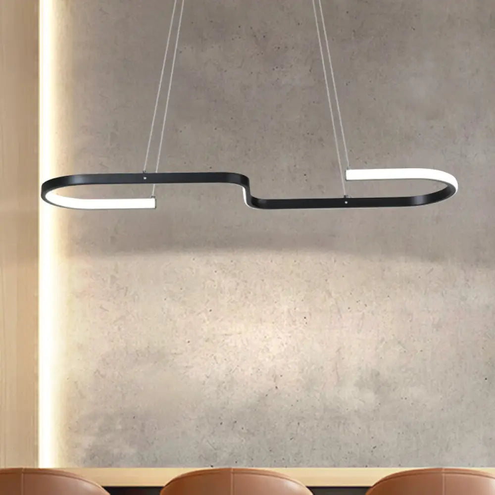 Modern S-Like Chandelier Lamp: Metallic Dining Room Pendant Light In Black/Gold Warm/White Led