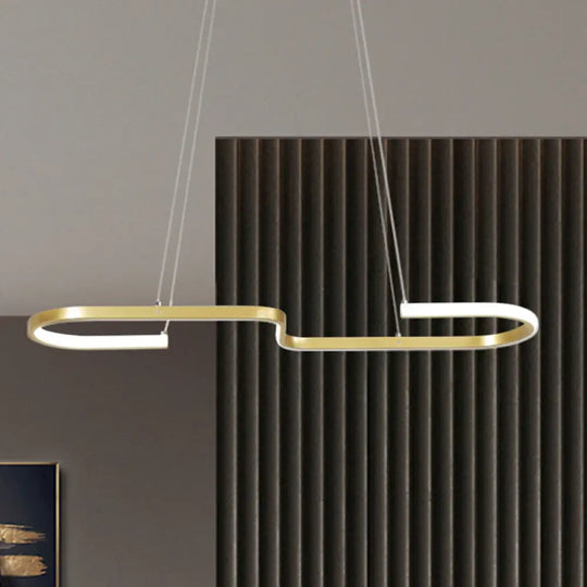 Modern S-Like Chandelier Lamp: Metallic Dining Room Pendant Light In Black/Gold Warm/White Led