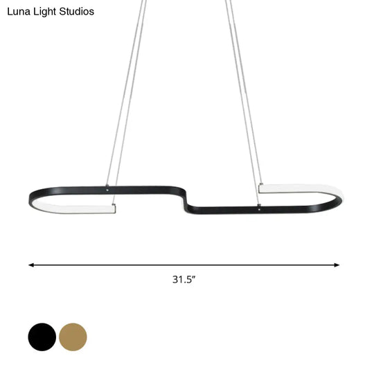 Modern S-Like Chandelier Lamp: Metallic Dining Room Pendant Light In Black/Gold Warm/White Led