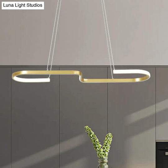 Modern S-Like Chandelier Lamp: Metallic Dining Room Pendant Light In Black/Gold Warm/White Led