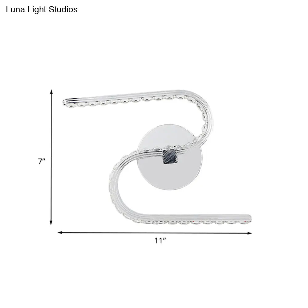 Modern S-Shape Wall Mounted Led Bedside Sconce In Chrome With Acrylic Shade Warm/White Light