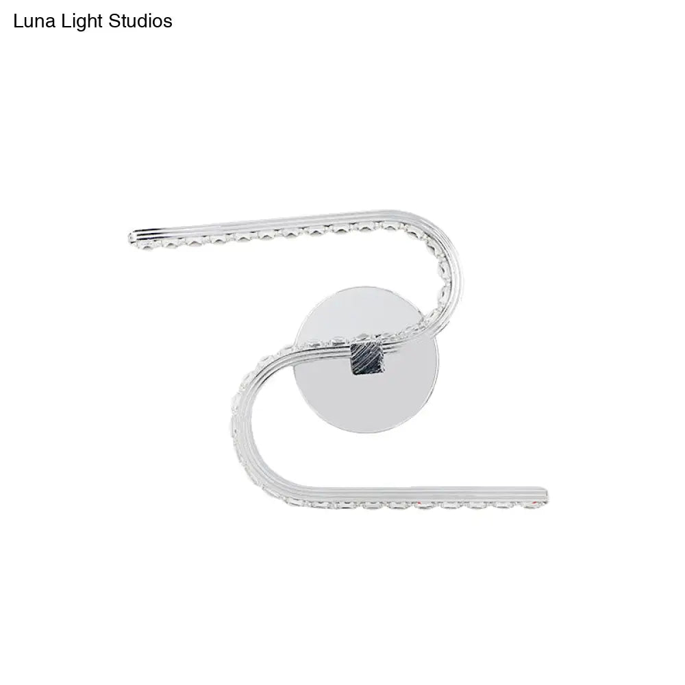 Modern S-Shape Wall Mounted Led Bedside Sconce In Chrome With Acrylic Shade Warm/White Light