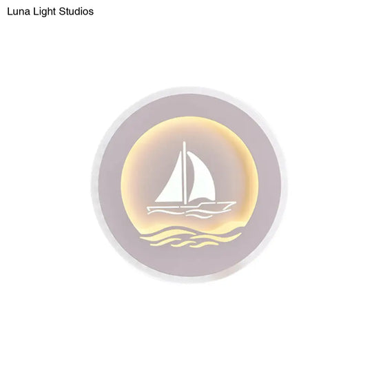 Modern Sailboat/Tree Pattern Led Sconce For Studying Simplicity White Wall Light